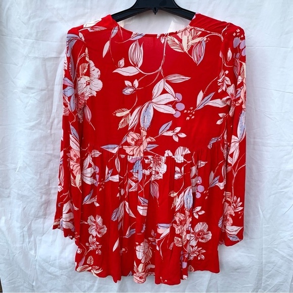 Free People Bella Red Floral Print Bohemian Flowy Tropical Tunic - Picture 4 of 10